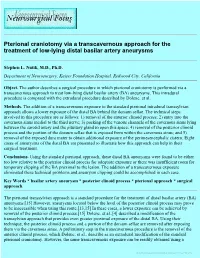 Pterional Craniotomy Via a Transcavernous Approach for the Treatment of Low-Lying Distal Basilar Artery Aneurysms