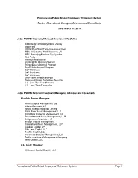 A Listing of PSERS' Investment Managers, Advisors, and Partnerships