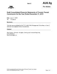 Draft Consolidated Financial Statements of Toronto Transit Commission for the Year Ended December 31, 2019