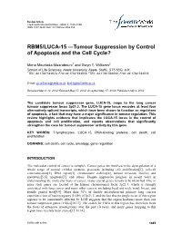 RBM5/LUCA-15 Tumour Suppression by Control of Apoptosis and the Cell