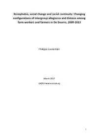 Xenophobia, Social Change and Social Continuity: Changing Configurations of Intergroup Allegiance and Division Among Farm Workers and Farmers in De Doorns, 2009-2013