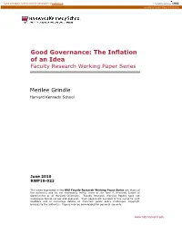 Good Governance: the Inflation of an Idea Faculty Research Working Paper Series
