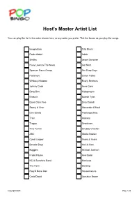 Host's Master Artist List