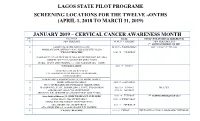 Lagos State Pilot Programe Screening Locations for the Twelve Months