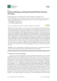 Systems Biology and Experimental Model Systems of Cancer