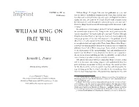 William King on Free Will Consists in a Faculty of Election Whereby We Bestow Value on Objects
