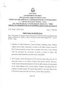 (CTD) for Transit of Nepal Bound Import Container in Indian Custom