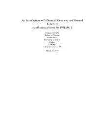 An Introduction to Differential Geometry and General Relativity a Collection of Notes for PHYM411
