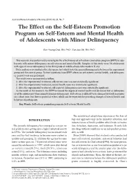The Effect on the Self-Esteem Promotion Program on Self-Esteem and Mental Health of Adolescents with Minor Delinquency