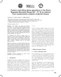 Factors Controlling Alpine Glaciations in the Sierra Baguales Mountain Range (50º - 51º S) As Inferred from Morphometric Analysis of Glacial Cirques