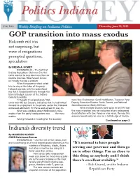 GOP Transition Into Mass Exodus Holcomb Exit Was Not Surprising, but Wave of Resignations Prompted Questions, Speculation by BRIAN A