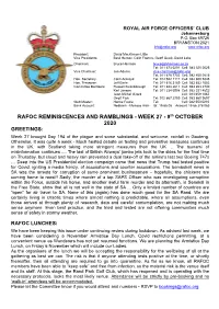RAFOC REMINISCENCES and RAMBLINGS - WEEK 27 - 9Th OCTOBER 2020 GREETINGS