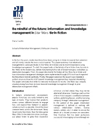 Be Mindful of the Future: Information and Knowledge Management in Star Wars Tie-In Fiction
