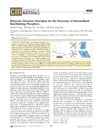 Electronic Structure Descriptor for the Discovery of Narrow-Band Red