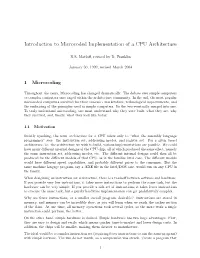 Introduction to Microcoded Implementation of a CPU Architecture