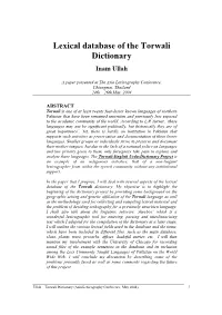 Lexical Database of the Torwali Dictionary