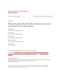 Materials and Methods for the Alteration of Enzyme and Acetyl Coa Levels in Plants Basil J