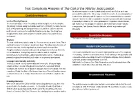 Text Complexity Analysis of the Call of the Wild by Jack London