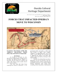 Forces That Impacted Oneidas Move to Wisconsin