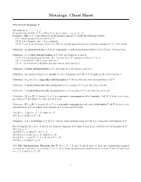 Metalogic Cheat Sheet