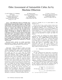 Odor Assessment of Automobile Cabin Air by Machine Olfaction