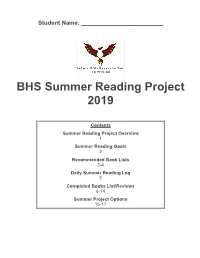 Summer Reading Assignment 2019