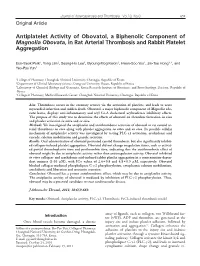 Antiplatelet Activity of Obovatol, a Biphenolic Component of Magnolia Obovata, in Rat Arterial Thrombosis and Rabbit Platelet Aggregation