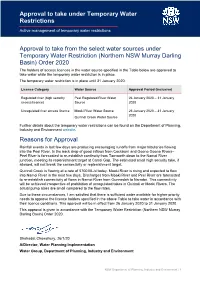 Approval to Take Under Temporary Water Restrictions