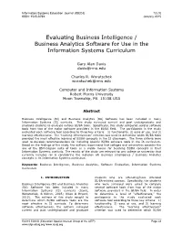 Evaluating Business Intelligence / Business Analytics Software for Use in the Information Systems Curriculum