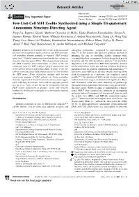 Few‐Unit‐Cell MFI Zeolite Synthesized Using a Simple Di