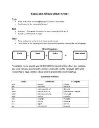Roots and Affixes CHEAT SHEET