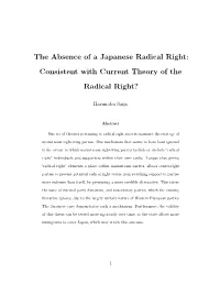 The Absence of a Japanese Radical Right: Consistent with Current Theory of the Radical Right?