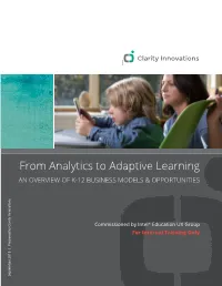 FROM ANALYTICS to ADAPTIVE LEARNING for Internal Training Only