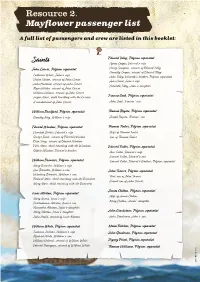 Resource 2 Mayflower Passenger List