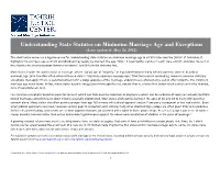 Understanding State Statutes on Minimum Marriage Age and Exceptions (Last Updated: May 24, 2018)