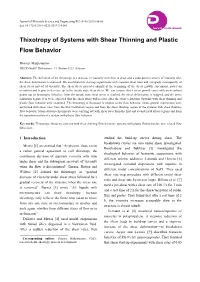Thixotropy of Systems with Shear Thinning and Plastic Flow Behavior
