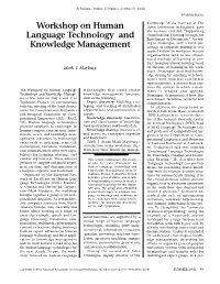 Workshop on Human Language Technology and Knowledge