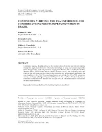 Continuous Auditing: the Usa Experience and Considerations for Its Implementation in Brazil