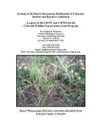 Ecology of the Desert Massasauga Rattlesnake in Colorado: Habitat and Resource Utilization