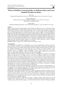 Effects of Inflation Targeting Policy on Inflation Rates and Gross Domestic Product in Ghana