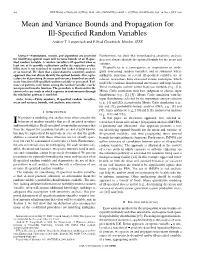 Mean and Variance Bounds and Propagation for Ill-Specified Random Variables Andrew T