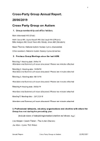 Cross-Party Group Annual Report. 28/06/2019 Cross Party Group on Autism