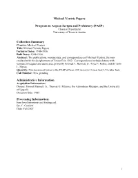 Michael Ventris Papers Finding