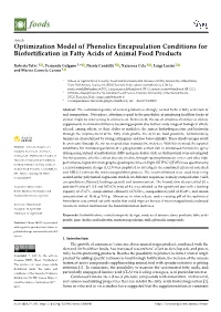 Optimization Model of Phenolics Encapsulation Conditions for Biofortiﬁcation in Fatty Acids of Animal Food Products