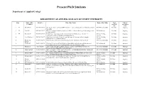 Present Ph.D Students Department of Applied Geology
