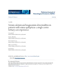 Serum Calcium and Magnesium Abnormalities in Patients with Status
