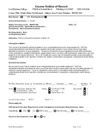 Studio Music Production I Subject Area/Course Number: MUSIC-093
