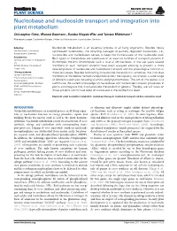 Nucleobase and Nucleoside Transport and Integration Into Plant Metabolism