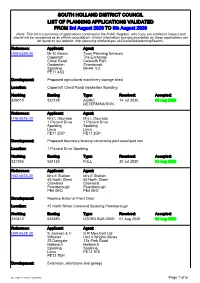 SOUTH HOLLAND DISTRICT COUNCIL LIST of PLANNING APPLICATIONS VALIDATED from 3Rd August 2020 to 9Th August 2020