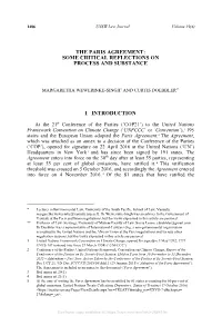 The Paris Agreement: Some Critical Reflections on Process and Substance I Introduction